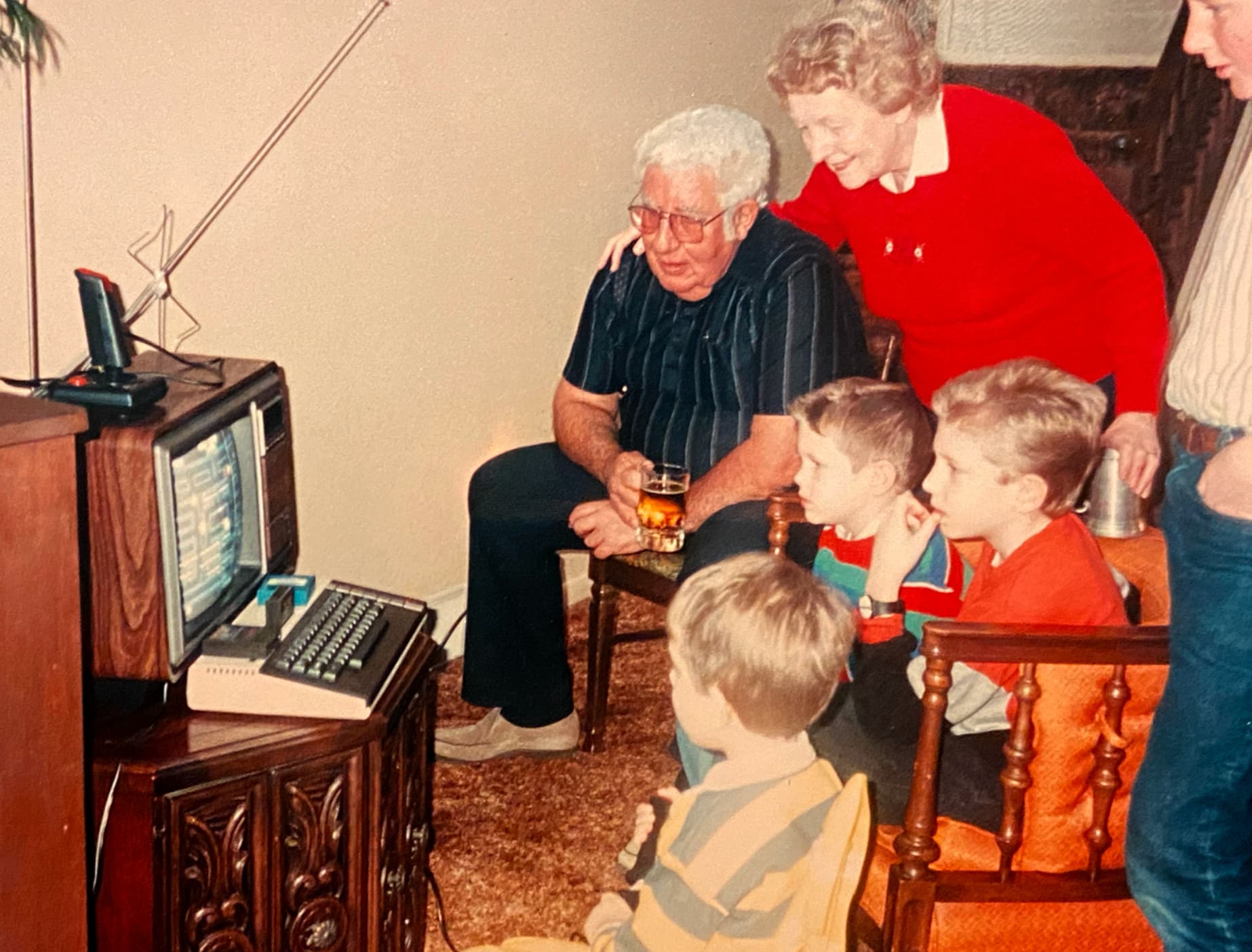 “Showing off my PAC-MAN skills to my cousins and grandparents, 1987.”